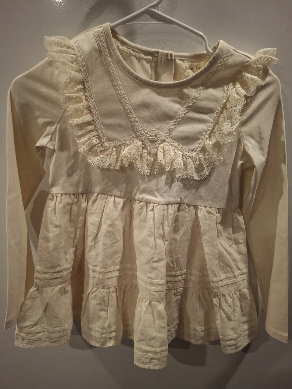 Matilda Jane Cream Long-Sleeve Lace Ruffle Peplum Top